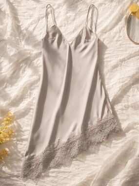 Zara Silver Satin Slip with Lace Hem